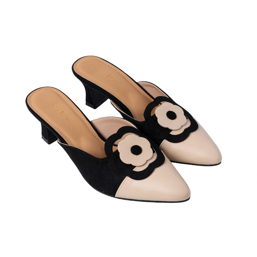 Moxie Mules in Hana Black Beige – Machino - Main Image