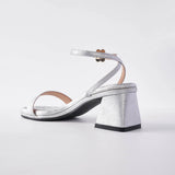 Bliss Block Heels in Cheongsam Silver