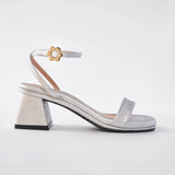 Bliss Block Heels in Cheongsam Silver
