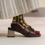 Capri Cross Block Mules in Brown