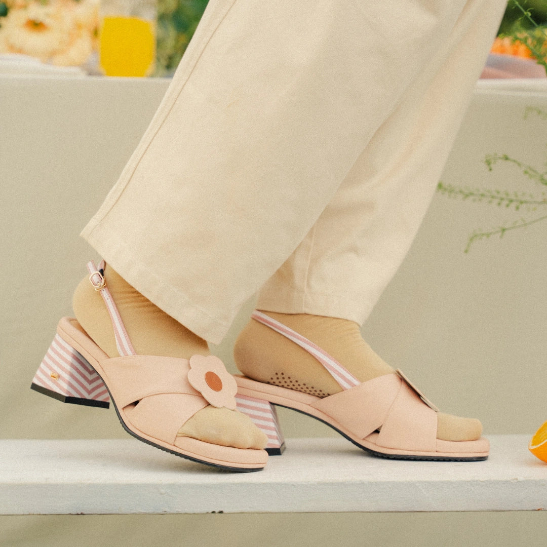 Capri Cross Block Mules in Pink