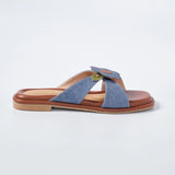 Harie Flats in Brown & Denim