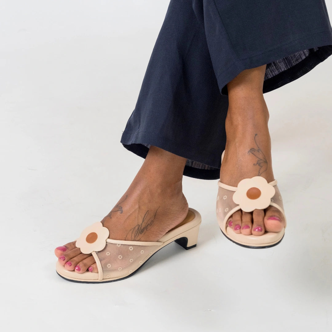 Kay Kitten Heels in Hana Polka Beige