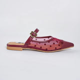 Zara Buckle Mules in Hana Mesh Maroon