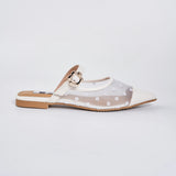 Zara Buckle Mules in Hana Mesh White