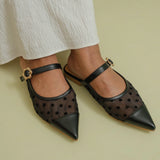 Zara Buckle Mules in Hana Mesh Black